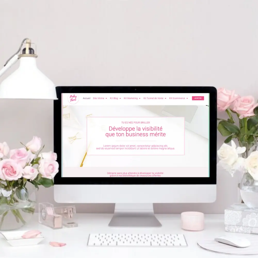 Site Vitrine Venusian Pinky 6 Vignette Kit Site Vitrine Pinky template wordpress, elementor, feminine desktop, ipad, femme entrepreneur, coaches, formatrice en ligne, thérapeutes, entrepreneurs spirituelles, holistique, bien être